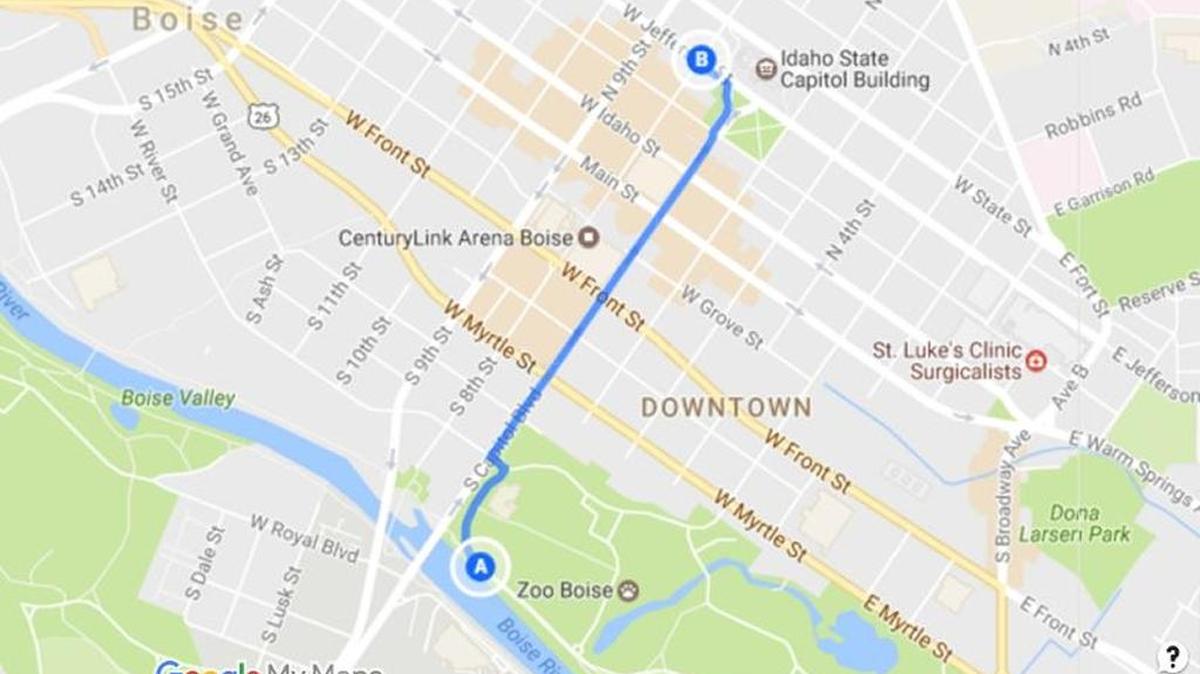 Route of the Idaho March for Life on Saturday afternoon
