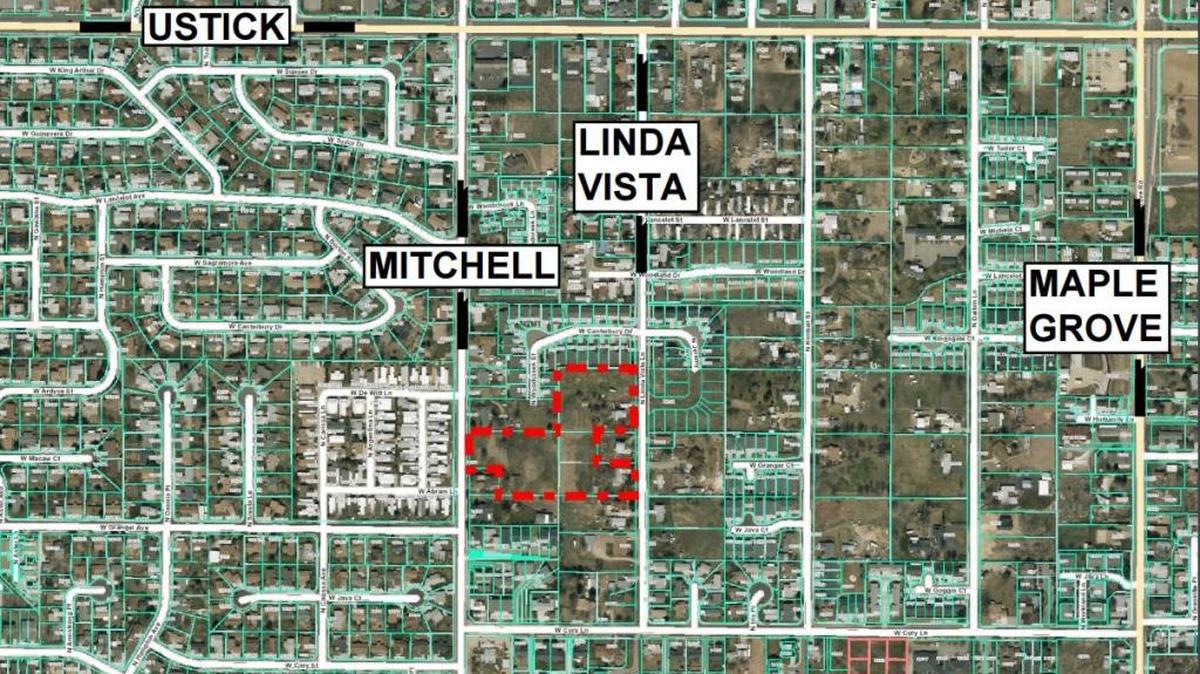 This red outline shows the boundaries of a proposed 34-home development in Northwest Boise.