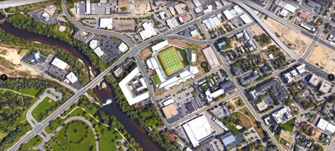 An artist’s rendering, marked “in progress,” of the proposed stadium, from a March 22 email to a Boise city staffer.