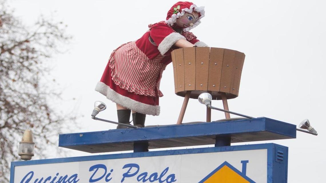 The washer woman atop a business sign along Vista Avenue. Betty needs repairs and her owners are asking for the public’s help.