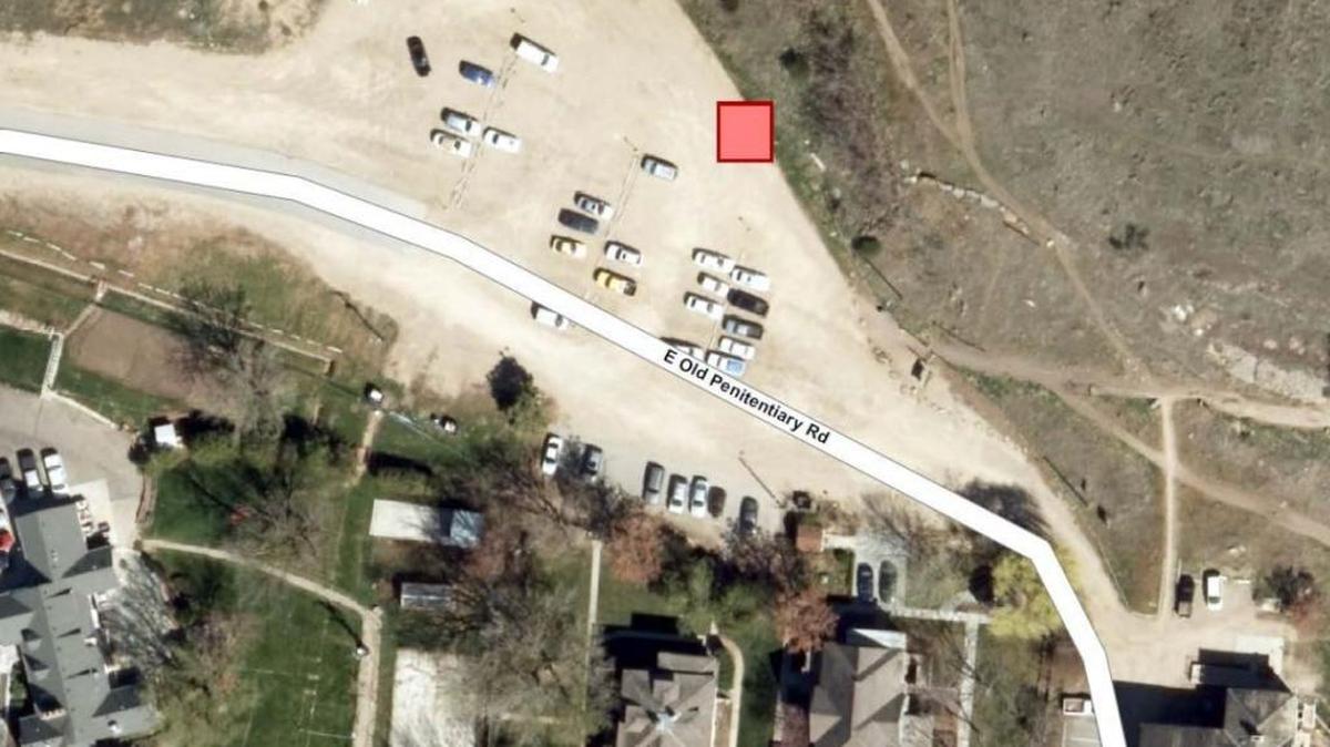 This aerial photo shows the location of two vault toilets the city of Boise is installing at the Table Rock recreation area’s trailhead.