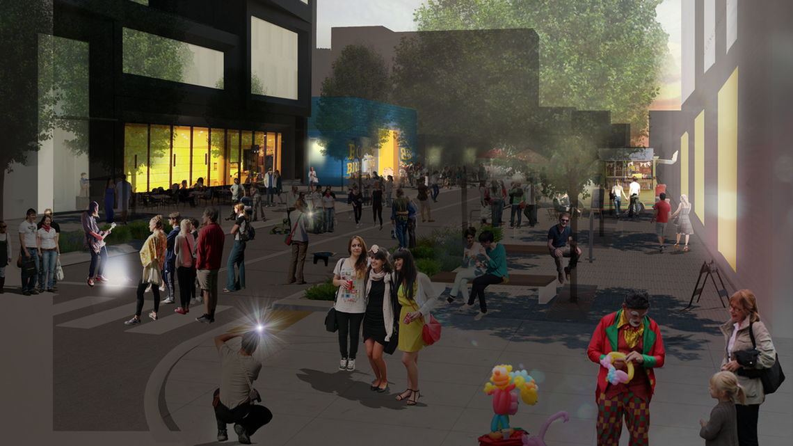 City leaders hope that enhancements in the Central Addition will inspire people to use the streetscape as public space, in the evening hours as well as during the day.