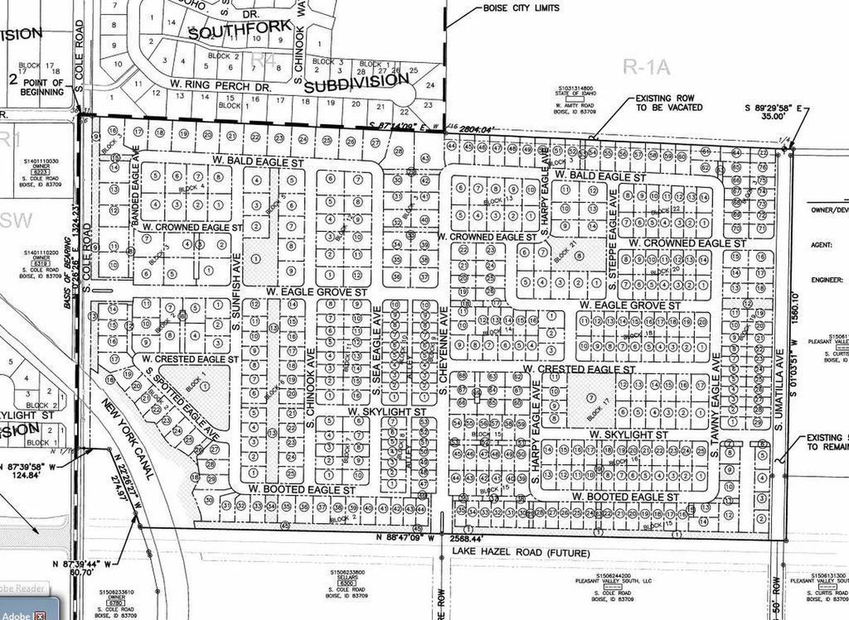 A map showing the first phase of Locale, a 2,000-home project CBH Homes has started building in Southwest Boise. The development includes the west side of South Orchard Street and along Lake Hazel Road.