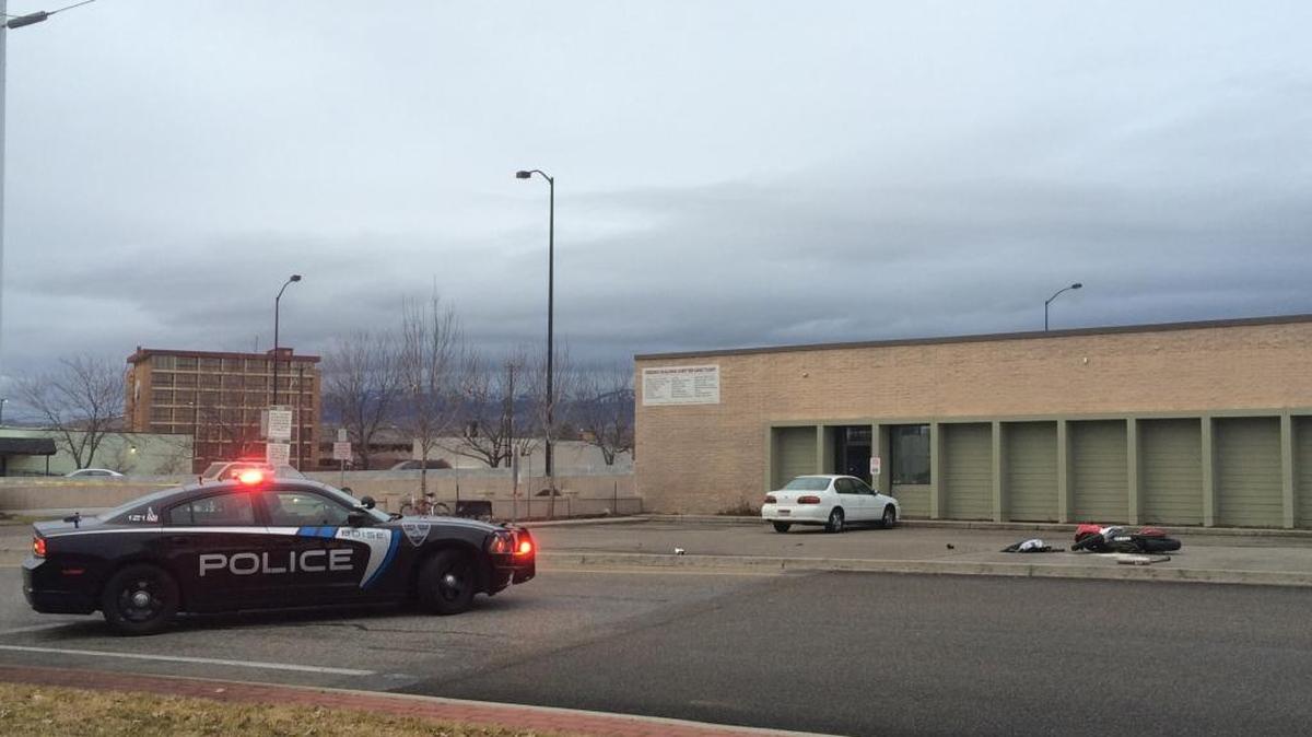 At least one person was injured in a motorcycle crash in front of Interfaith Sanctuary.