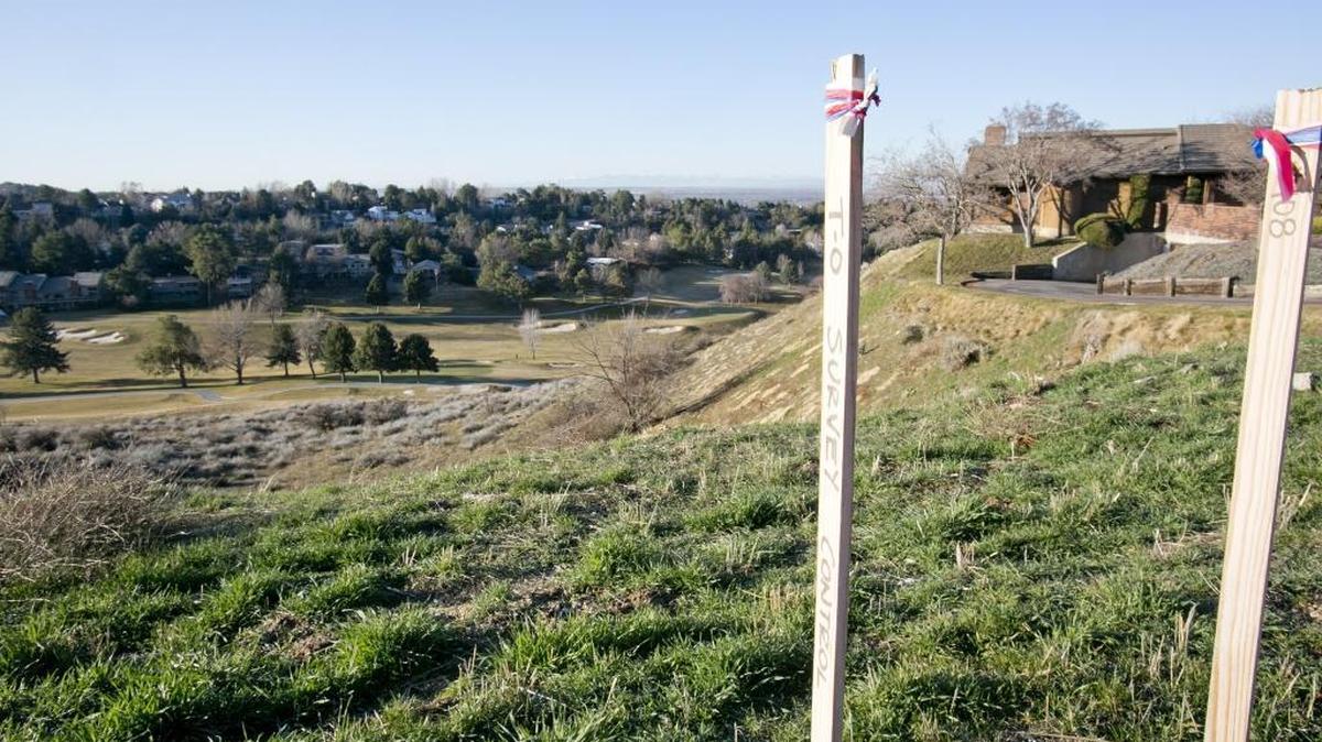Survey stakes mark a piece of ground south of Chardie Road in the Boise Foothills area that’s slated to be developed as part of the Highlands Cove subdivision.