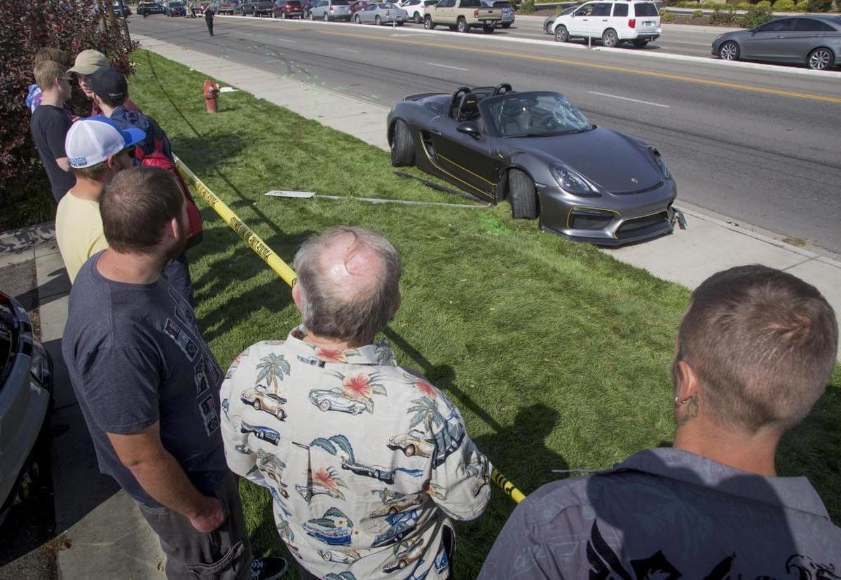 The driver of a Porsche Boxster Spyder injured numerous bystanders after losing control of his car while doing a burnout near the Boise Spectrum Saturday morning.