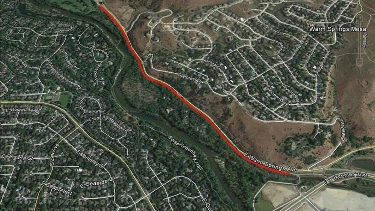 A map of the Greenbelt stretch Ada County is planning to improve. Detours will be at Baybrook Court Bridge on the west and East Park Center Bridge on the east side.