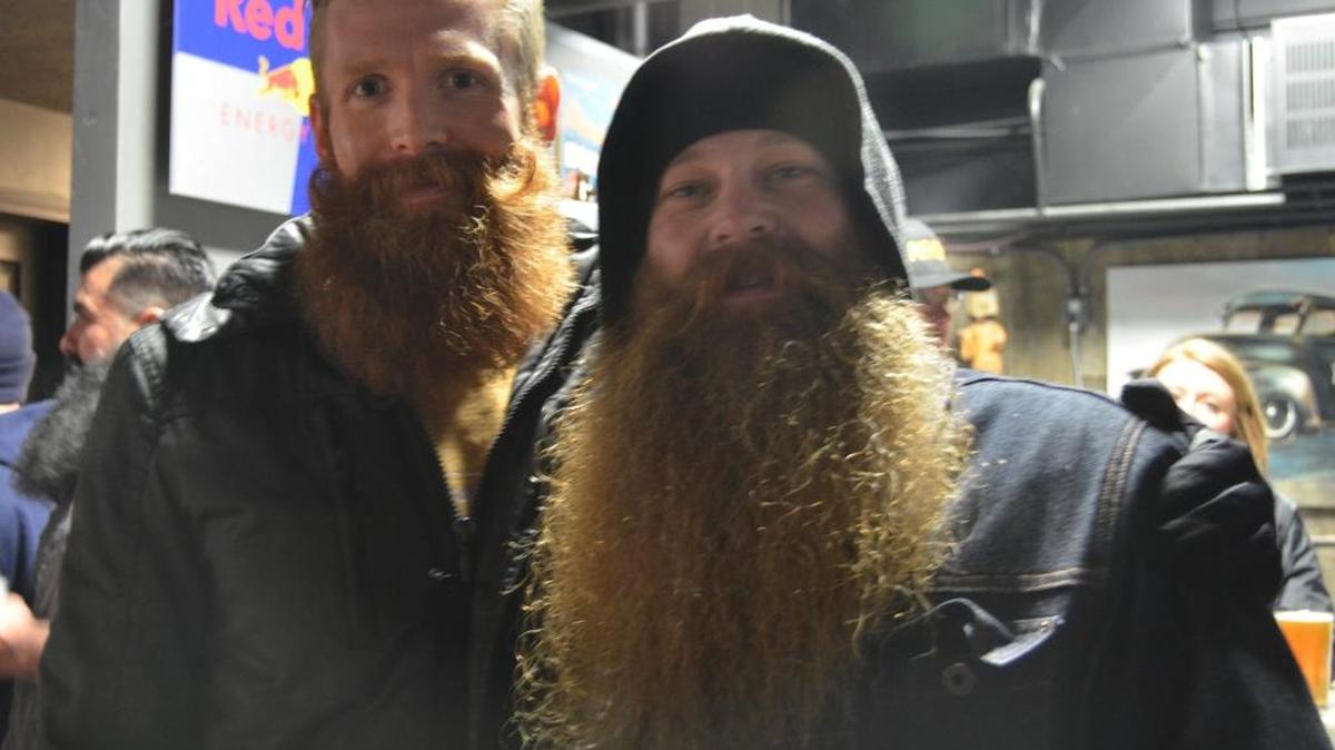 Adam Ramsey, left, of Boise, and Brian Paxton, of Tri-Cities, Washington, participated in the inaugural City of Beards contest Saturday.