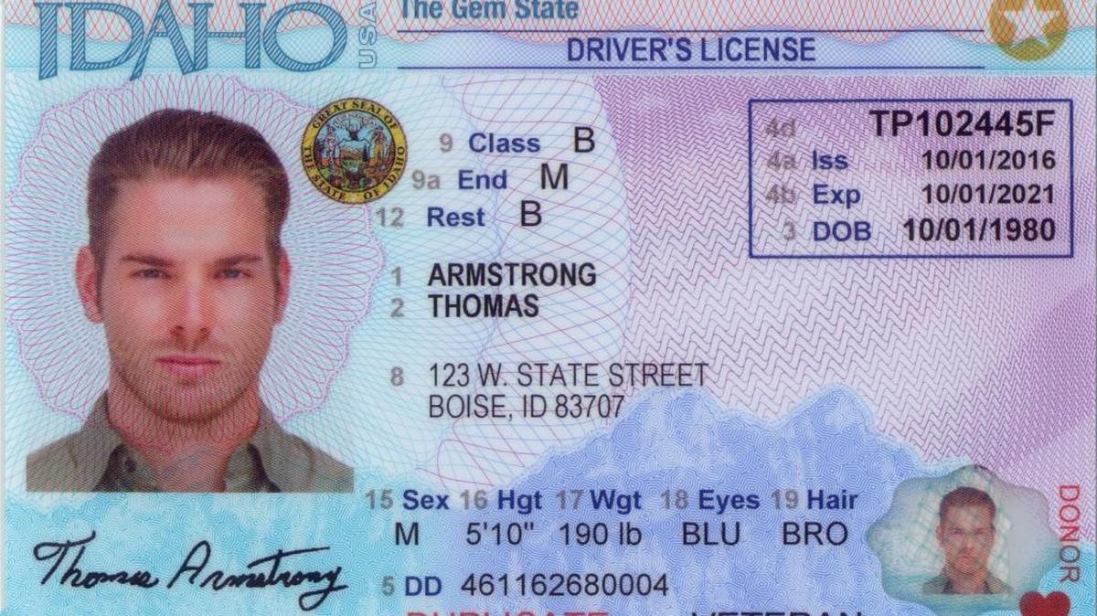 This is a sample driver’s license provided by the Idaho Department of Motor Vehicles. Motorists are asked not to flash a big grin until after they get their photo taken.