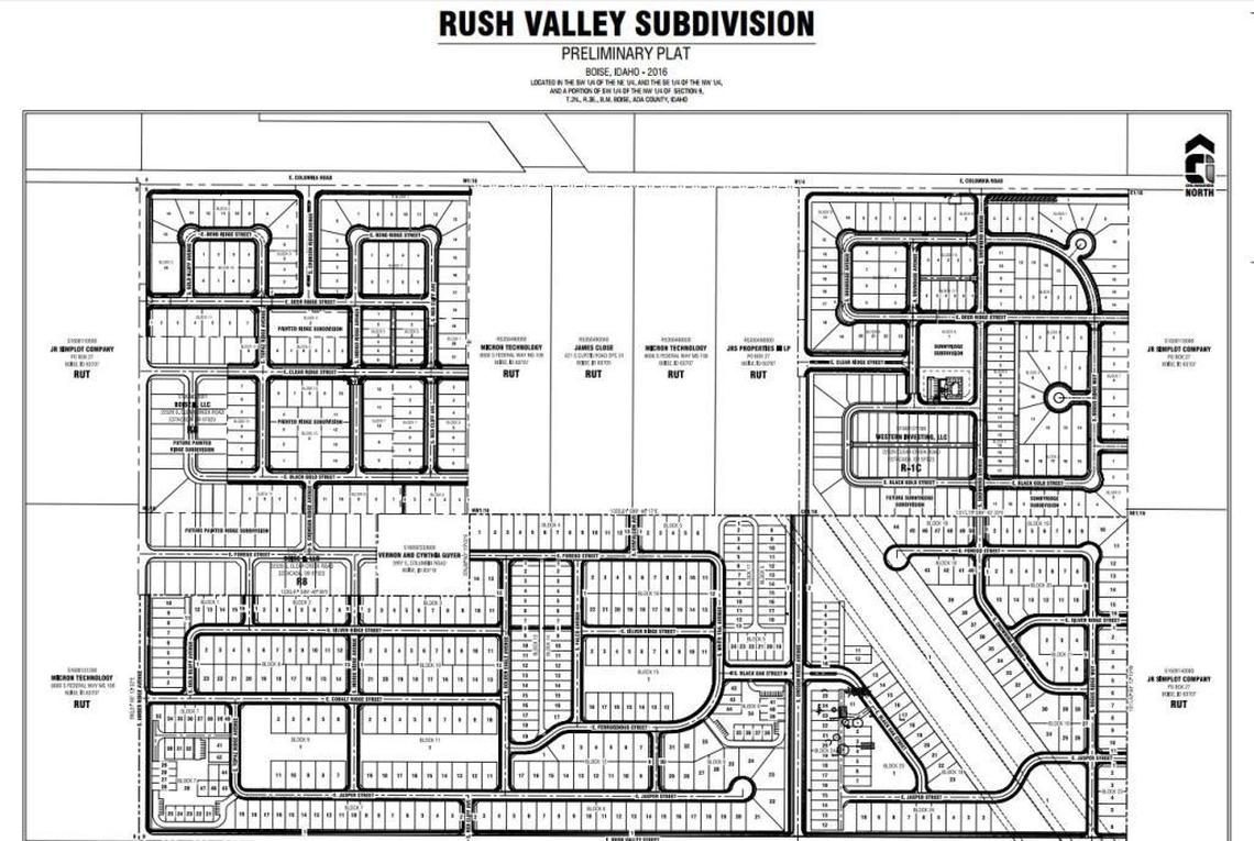 City Council approved the Rush Valley subdivision in 2018 after months of back-and-forth. This preliminary map from 2017 shows the layout of the community. Columbia Road is at top.