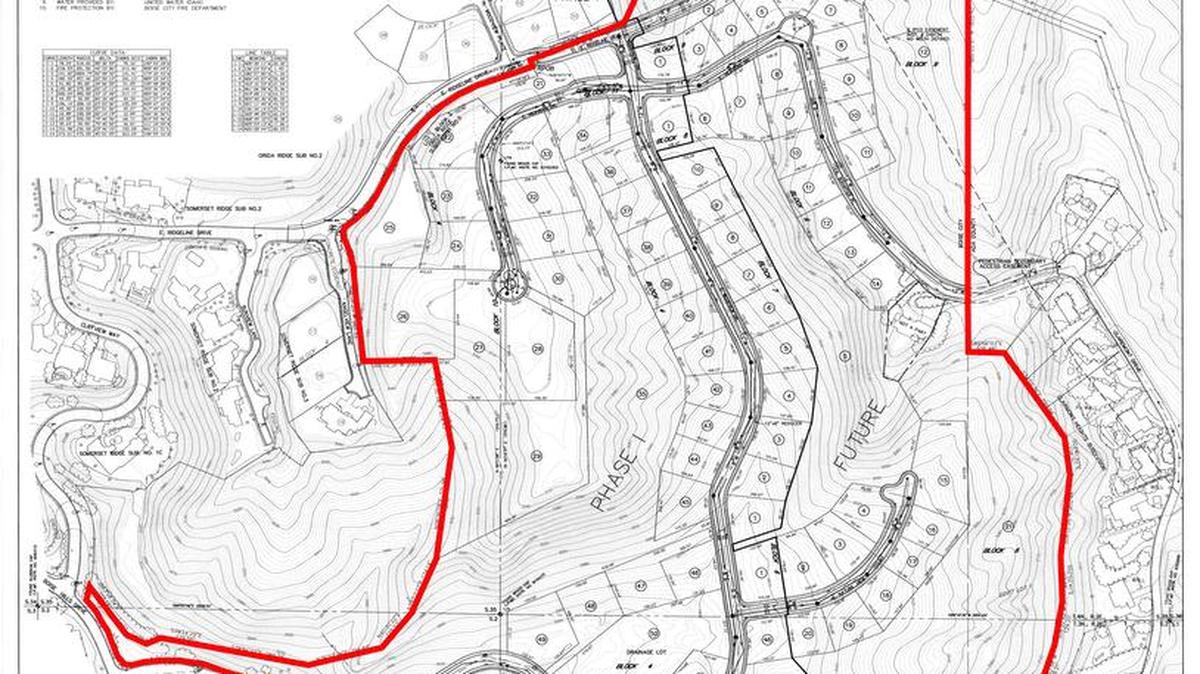 Developer Doug Jayo sought approval to add 12 homes to the upper part of the housing layout shown here. The City Council rejected his request, in part, because people living in the extra homes would have been reliant on cars alone to travel to and from their houses.