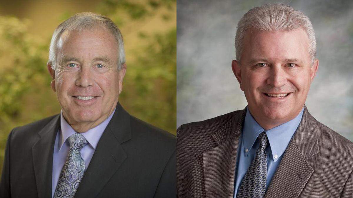 A witness said he saw Boise businessman Bill Ilett, left, strike city official John Brunelle, right, at City Hall.