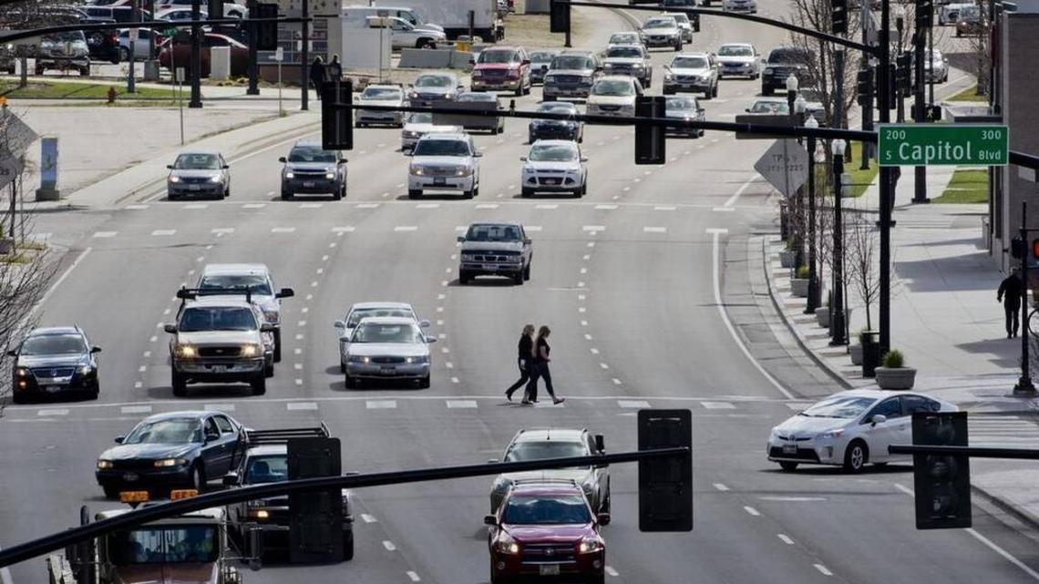 The difficulty — and perceived danger — of crossing Front Street, pictured here, and Myrtle Street in Downtown Boise has spurred an effort to change the layout of the corridor, which is part of the state of Idaho’s highway system.