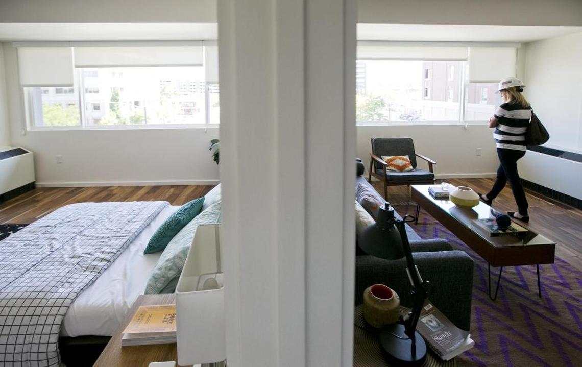 A one-bedroom, 700-square-foot apartment in The Owyhee, a historic Downtown hotel that Los Angeles developer LocalConstruct and Boise developer Clay Carley converted to high-end apartments in 2014. Studio and one-bedroom apartments were available recently for $1,200 to $1,400 per month.