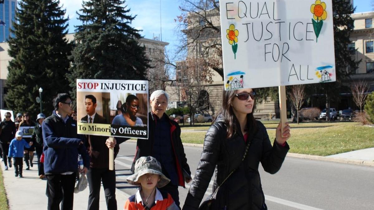 More than 100 people marched to the Idaho Statehouse in solidarity with NYPD officer Peter Liang.