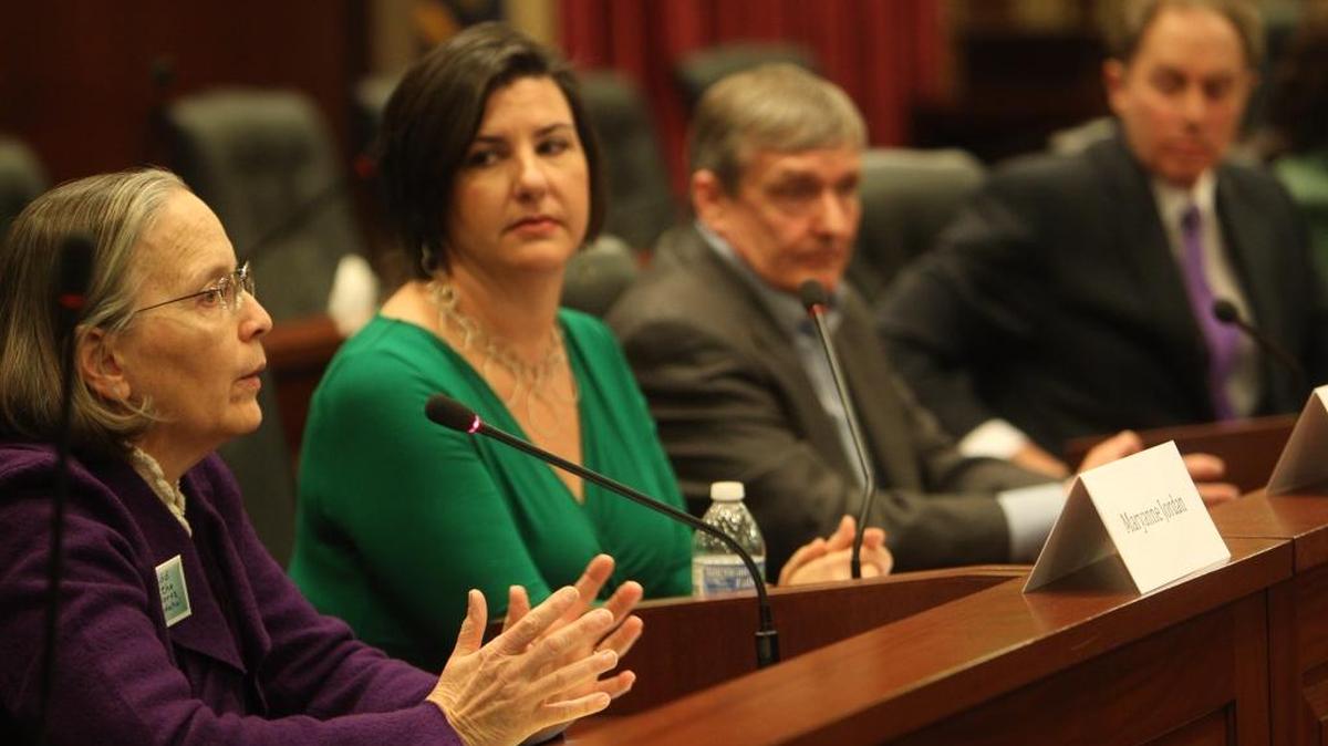 Boise City Council member Maryanne Jordan, left, talks Feb. 6, 2013, during a panel discussion on the “Add the Words” campaign.
