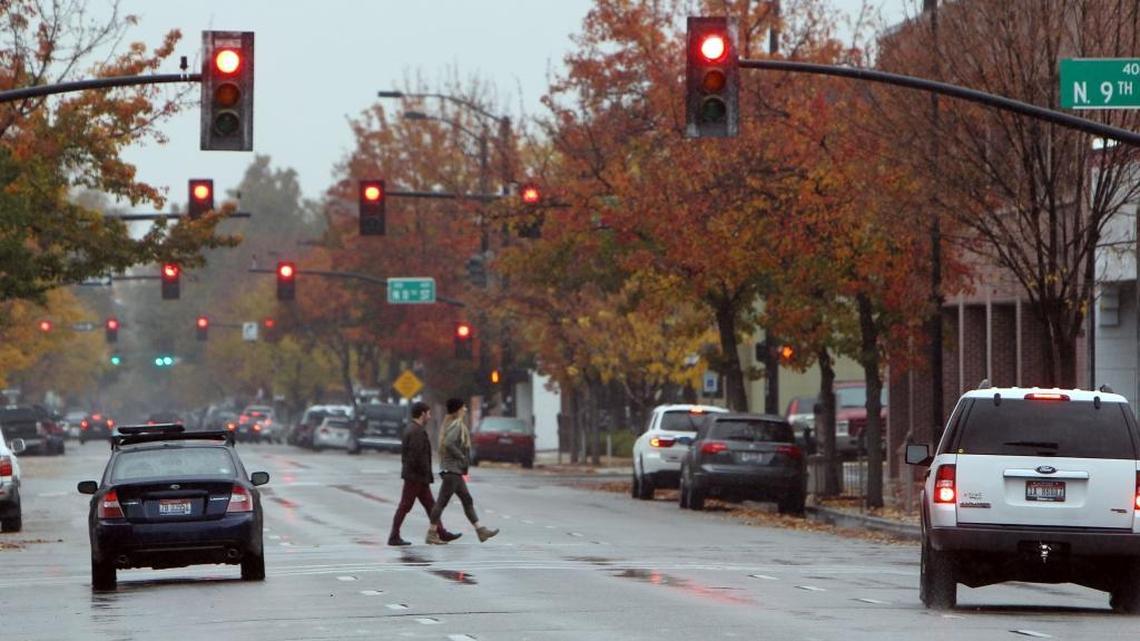 Before fall 2016, traffic flowed in one direction — west — on Jefferson Street in Downtown Boise, as shown in this October 2013 photo. After converting Jefferson, as well as 3rd, 4th, 11th, 12th, 13th and 14th streets, to two-ways over the last three years, Ada County Highway District is now considering conversions on 5th and 6th streets.