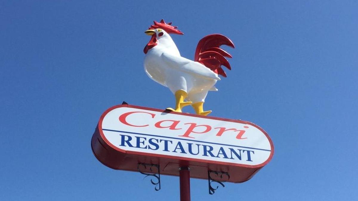 Home of famous biscuits and gravy, yes, but the Capri Restaurant, and a snazzy new rotating perch, is also home to Rudy the Rooster.