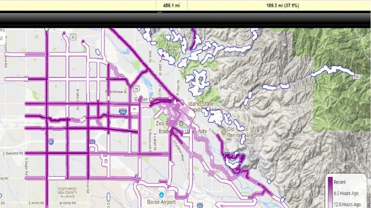 This is what Ada County Highway District’s map showing which roads have been treated for snow will look like. The district is trying to get the online map installed on its website soon.