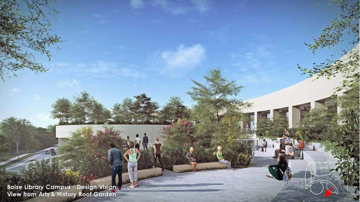 A rooftop garden could sit on top of the Department of Arts & History's headquarters in a hoped-for new Boise library.