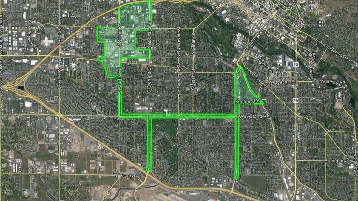 Possible tax-revenue allocation area, as shown in CCDC discussion draft of Boise Bench urban renewal district.