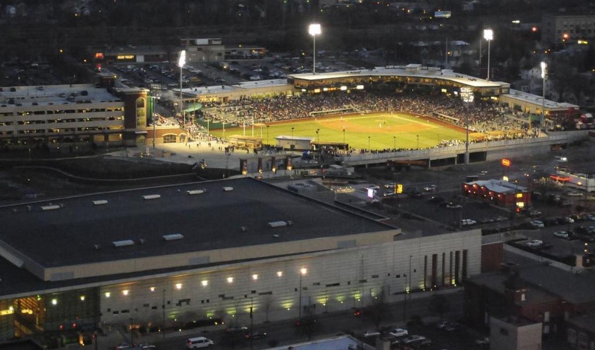 Parkview Field stands out amid its downtown surroundings April 16, 2009 — the night the Fort Wayne TinCaps made their home debut in their new $30 million stadium.