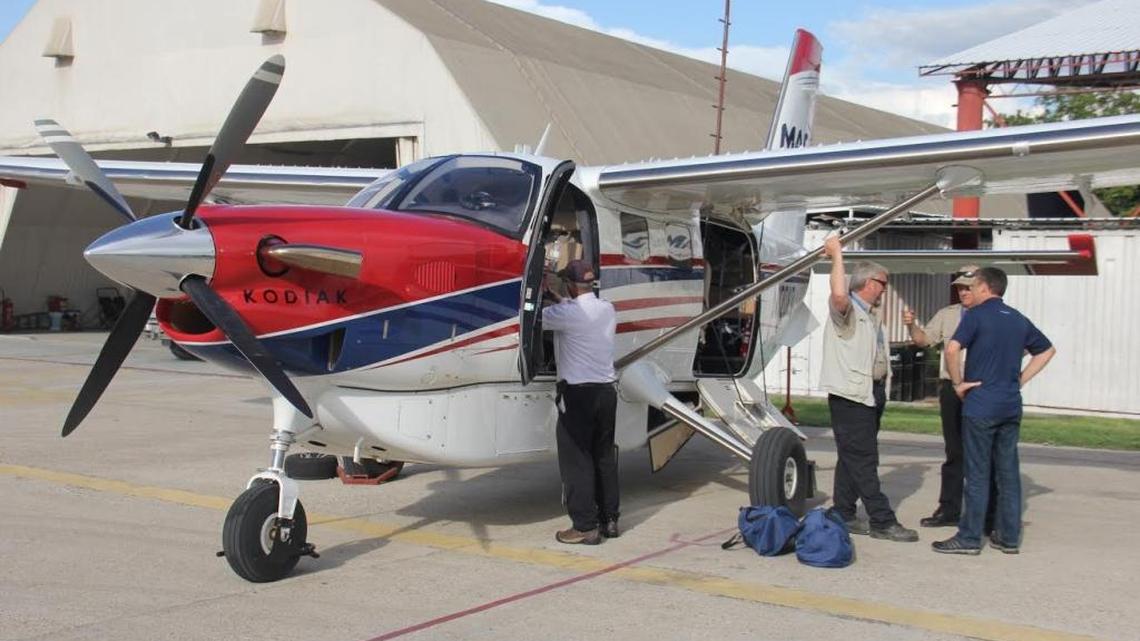 The fourth Mission Aviation Fellowship plane arrived is pictured arriving in Haiti.