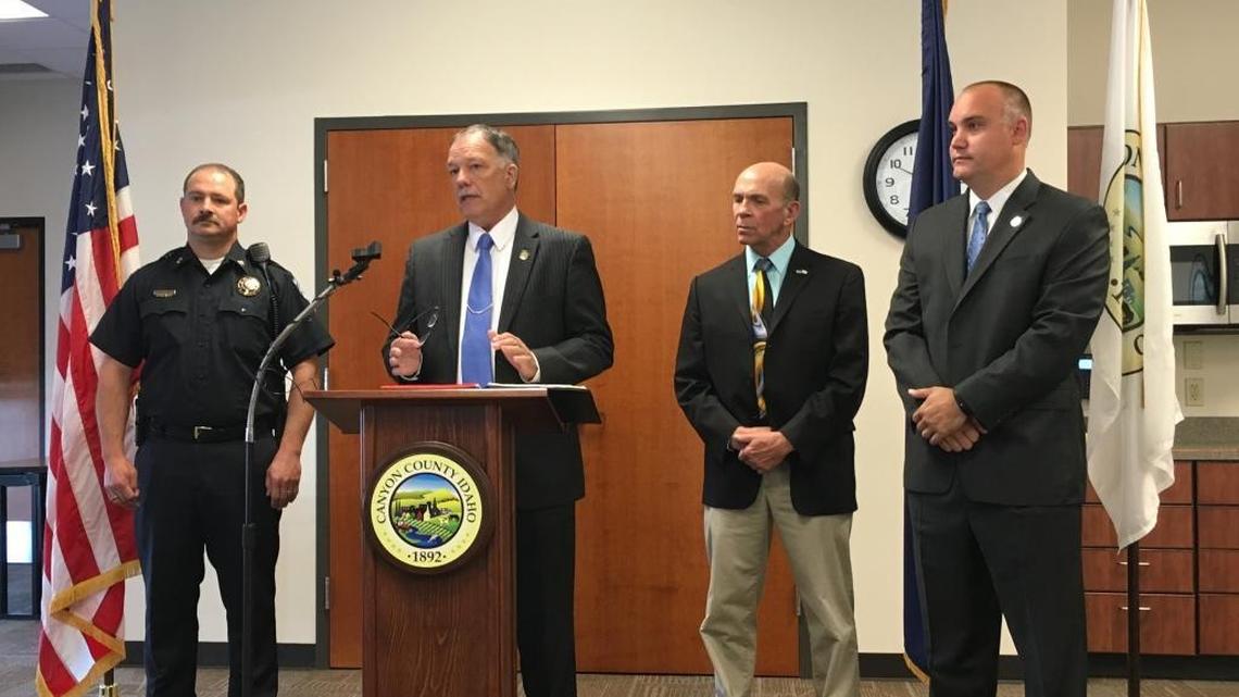 From left, Capt. Daren Ward, Sheriff Kieran Donahue, Canyon County Commissioner Tom Dale and Prosecuting Attorney Bryan Taylor.