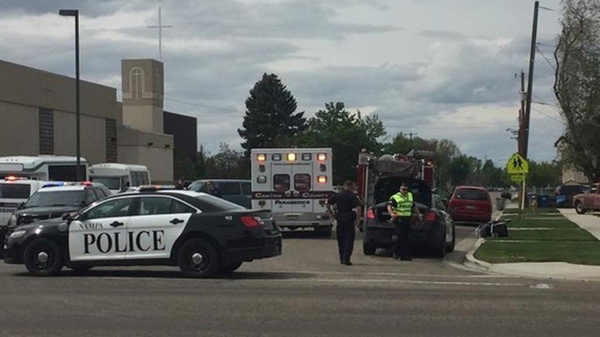 Nampa police investigate a car-pedestrian crash on 6th Street South near 16th Avenue at mid-afternoon Wednesday.