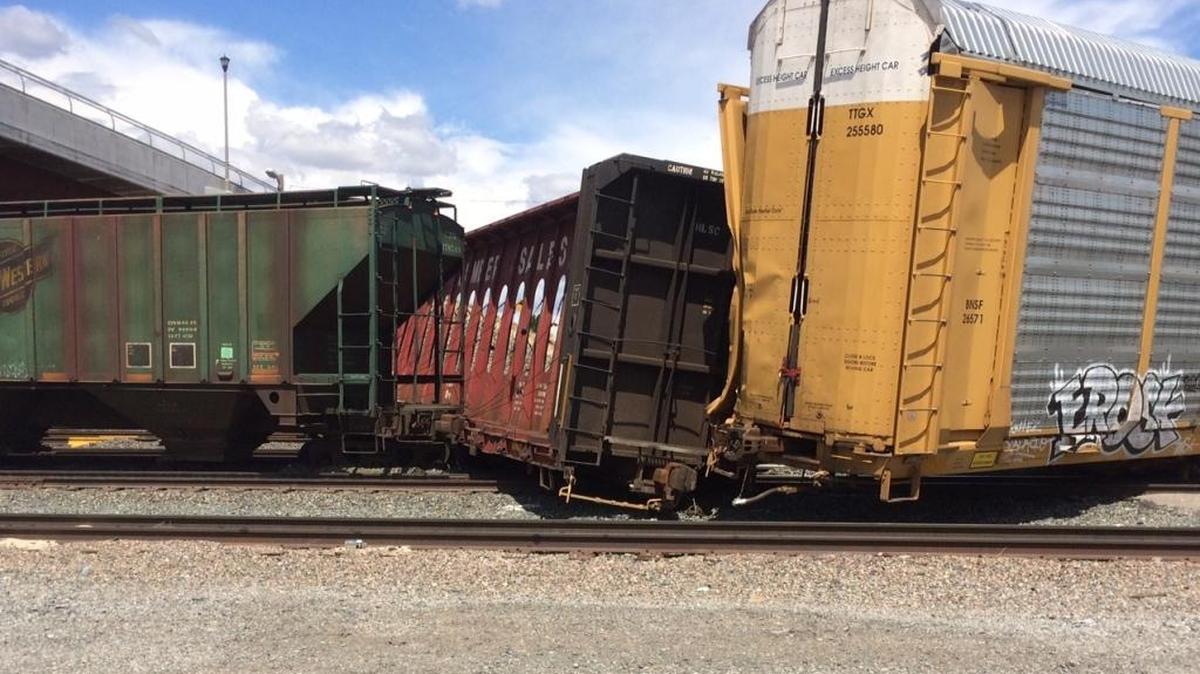 The derailed cars as seen Wednesday afternoon.