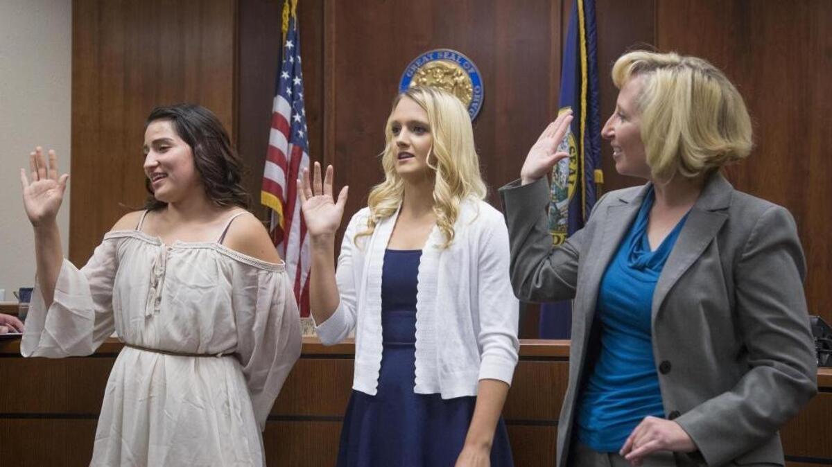 Three new guardians ad litem were sworn into volunteer positions by Judge Frank P. Kotyk in mid-August. Azalia Perez of Kuna, Holly Hobbs of Marsing and Mandy Hessing of Meridian agreed to use their time and expertise in the GAL program to help advocate for children in protective care.