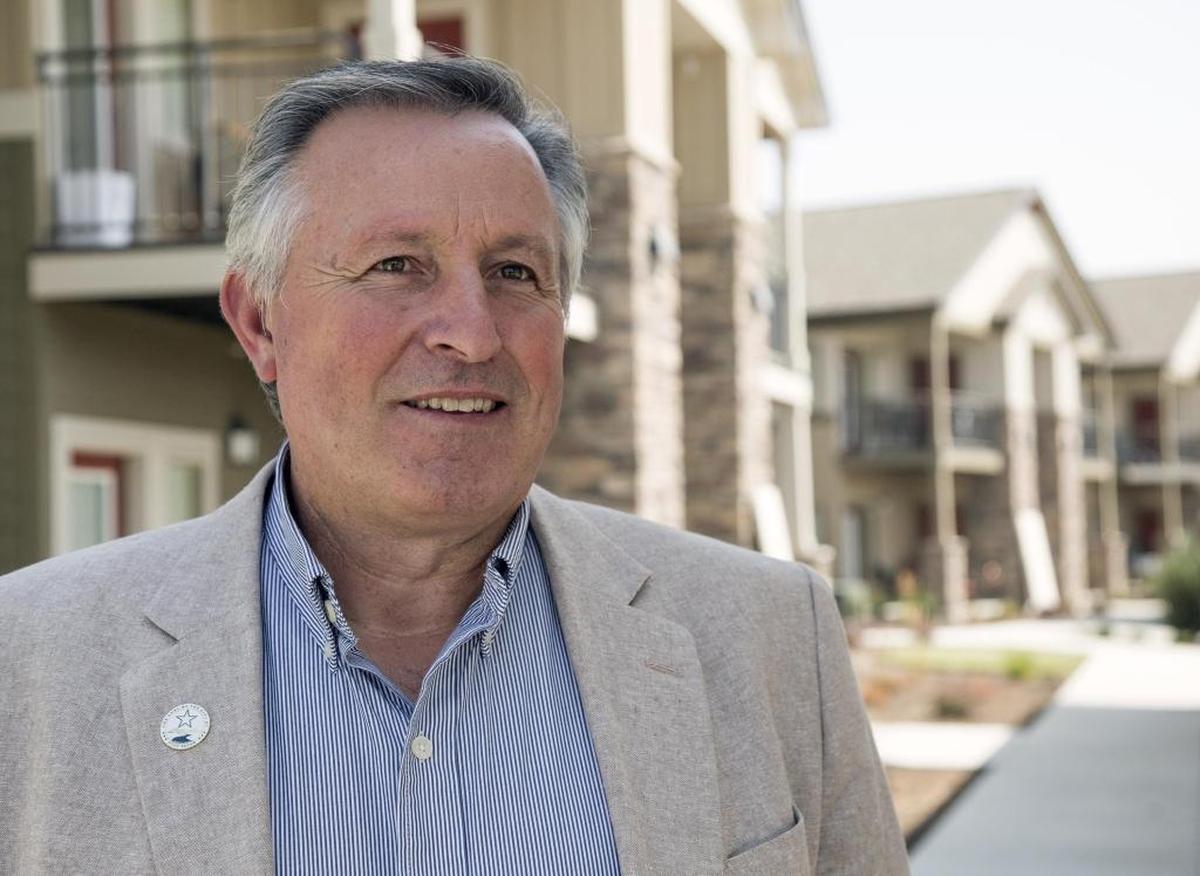 Mayor Chad Bell has said that Star needs projects such as the Moon Valley Apartments, shown behind him, because they provide low-income homes, something that’s scarce in the city. His support for such projects is a big reason his opponents pushed for him to be removed from office.