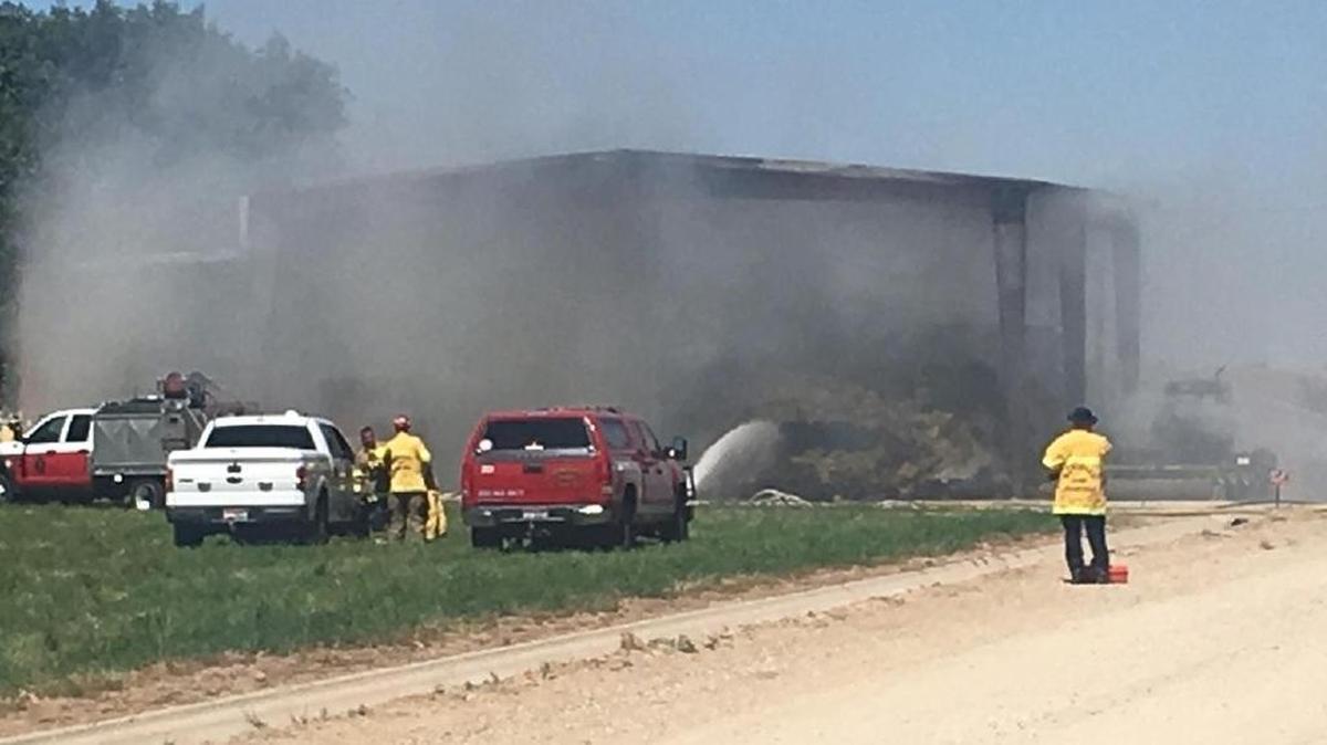 A reported barn fire near Star Road Tuesday afternoon damaged hay, the structure covering it, and several pieces of equipment.