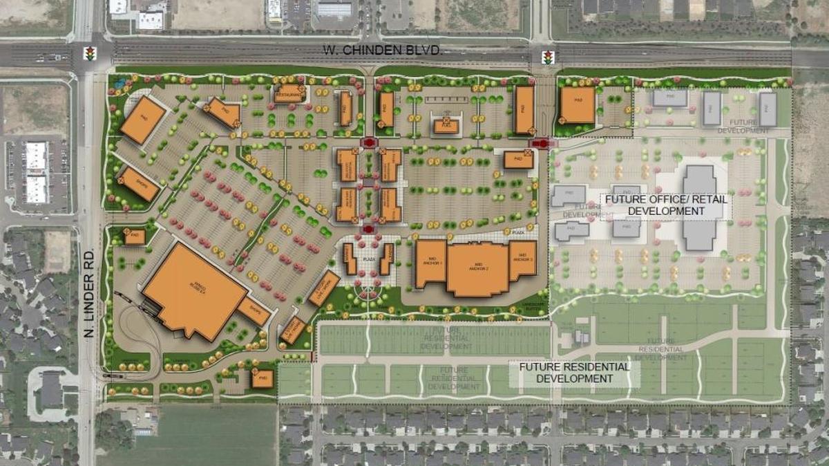 This is the latest design for Linder Village. It calls for a WinCo foods on the southwest corner of an 80-acre lot east of Linder Road, but neighbors to the south want the store moved farther north.