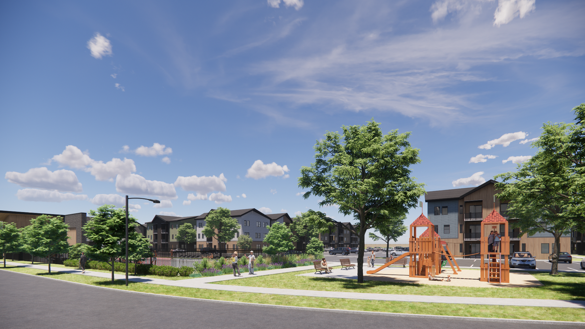An architect’s rendering of the Blayden Subdivision proposed at the southwest corner of Chinden Boulevard and Black Cat Road in Northwest Meridian.