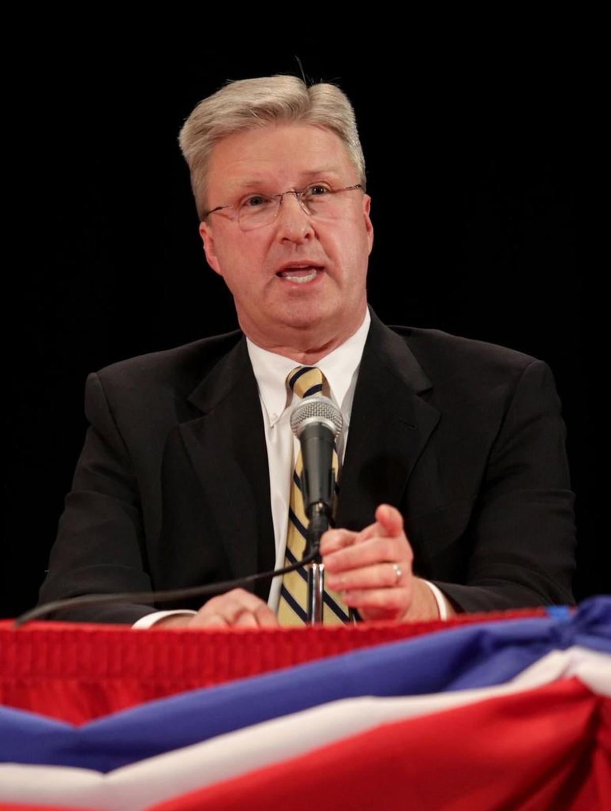 Bryan Smith during a GOP primary debate in Twin Falls in April 2014. Smith at the time sought the seat of U.S. Rep. Mike Simpson.