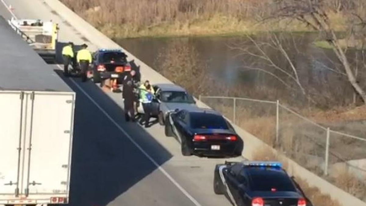 Idaho State Police and other law enforcement agencies were on scene after spike strips stopped a fleeing car on Interstate 84 in Caldwell. KIVI-TV reported one police car appeared to have at least one flattened tire.