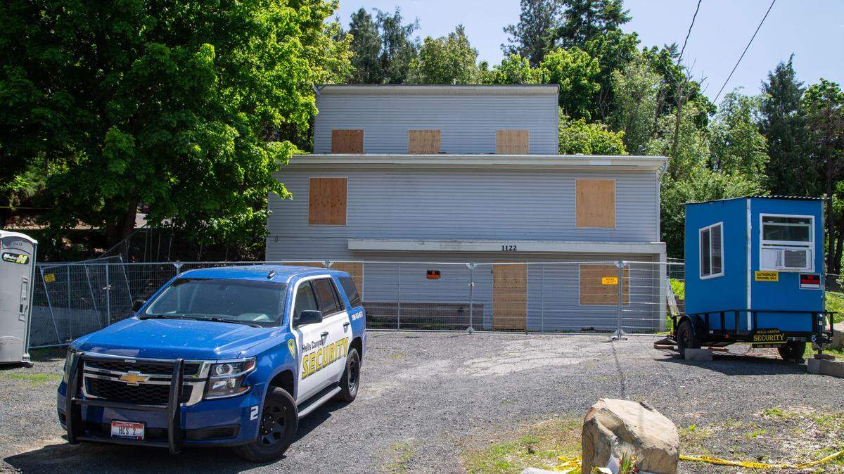 The boarded up rental home at 1122 King Road in Moscow where four University of Idaho students were stabbed to death Nov. 13, 2022. The six-bedroom, three-bathroom house sits near the U of I campus’ new Greek row. The university plans to demolish the building.