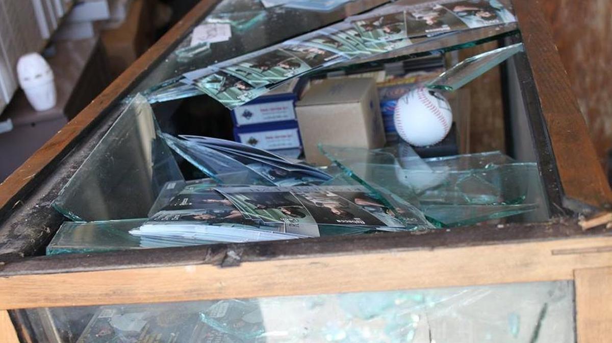 This display case at Jerry’s Rookie Shop in Boise was shattered overnight Tuesday and valuable sports cards stolen, the store and Boise police report.