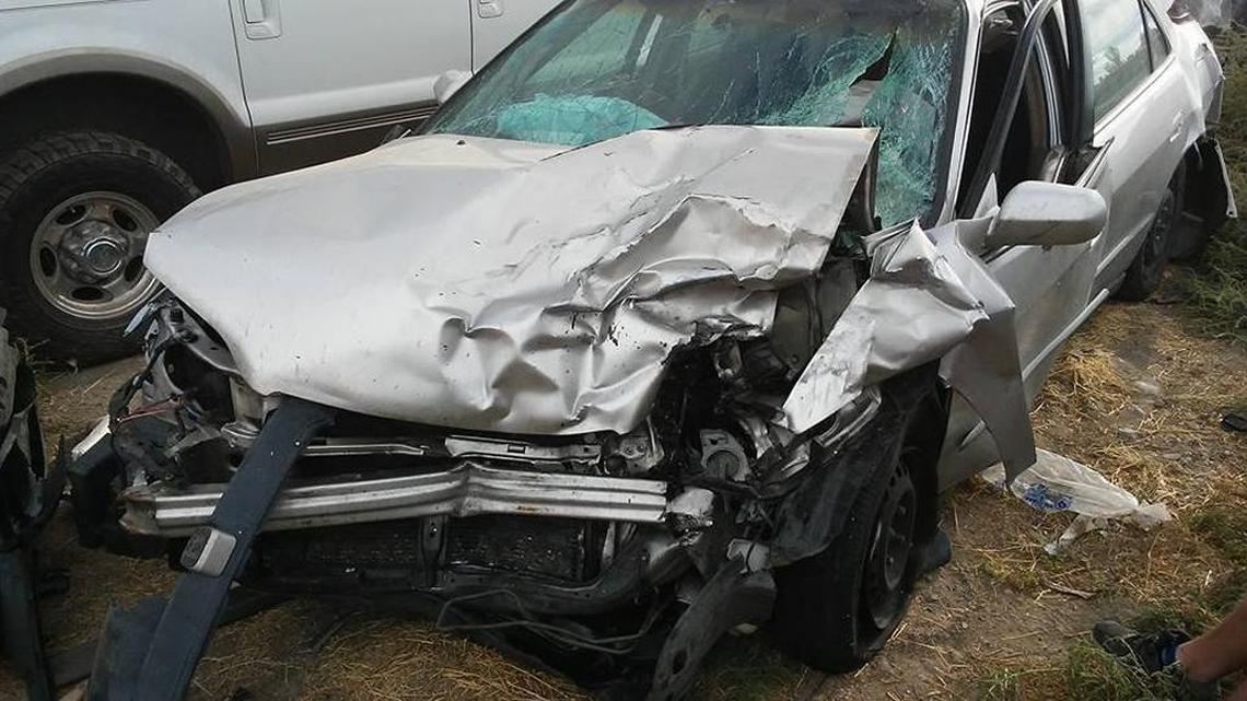 The front of Michael Sanders’ 1998 Honda Accord sustained heavy damage when it was struck by a car driven by Morgan Meadows just south of Emmett on Sept. 19. Idaho State Police continue to investigate the crash.