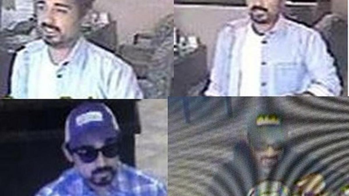 A suspected serial bank robber that the FBI has nicknamed the “Great Outdoors Bandit” is believed to have robbed several Treasure Valley banks. The top two photos show the man believed to be the robber on August 7, when he attempted to exchange stolen cash for smaller bills. The bottom two images show various disguises he has used.