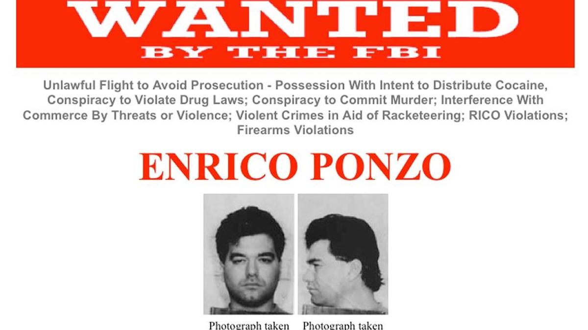 Wanted poster issued by the FBI, seeking the capture of Enrico Ponzo for an attempted murder case in Boston.