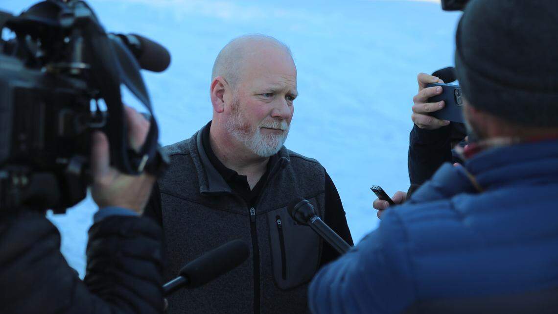 Moscow Police Chief James Fry answers a handful of questions from reporters outside the home in Moscow where four University of Idaho students were stabbed to death on Nov. 13. Police packed up some of the victims’ personal belongings on Wednesday, Dec. 7, 2022, to return them to family members.