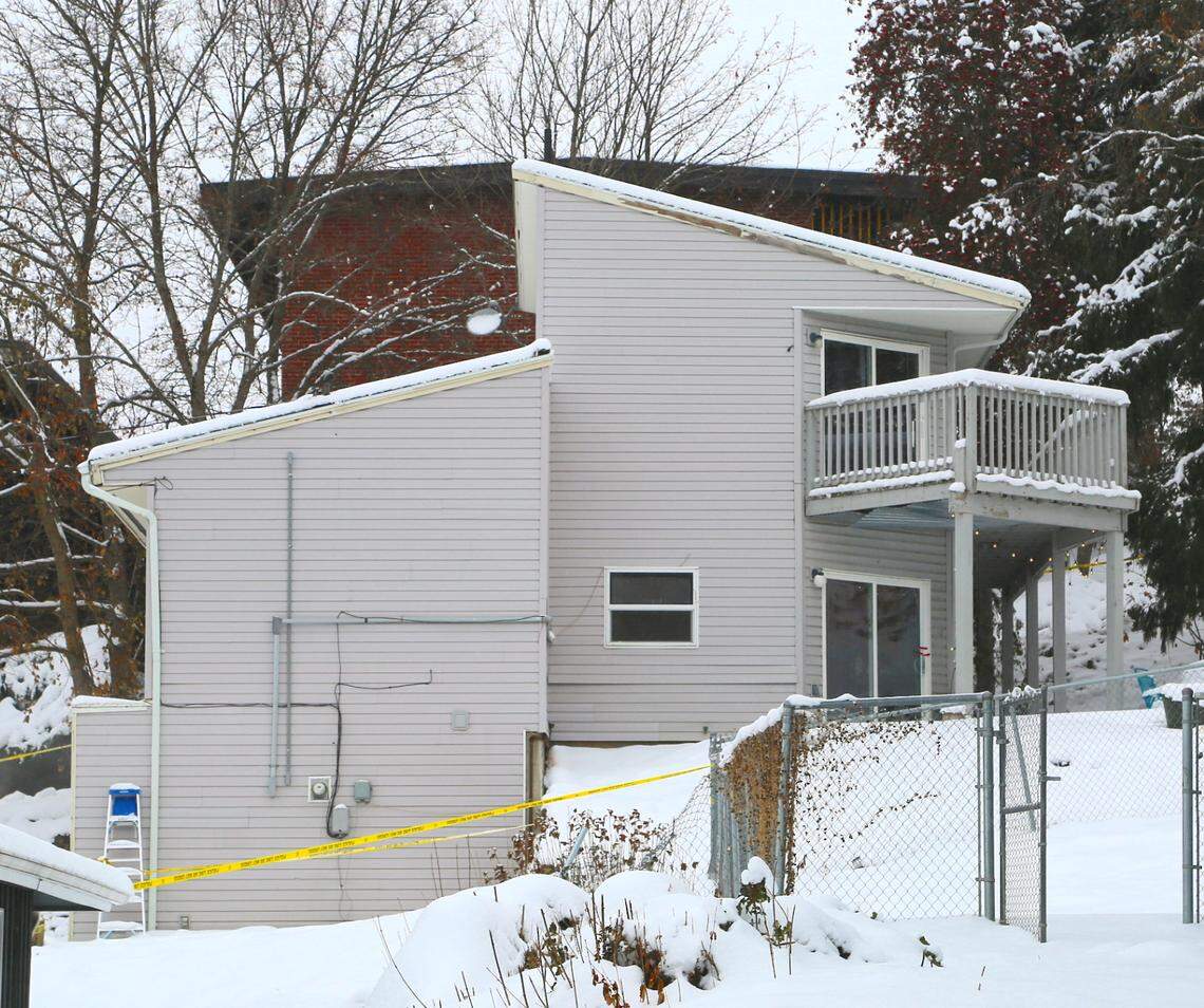 A view from the side of the house on the 1100 block of King Road in Moscow where police found four University of Idaho students stabbed to death.
