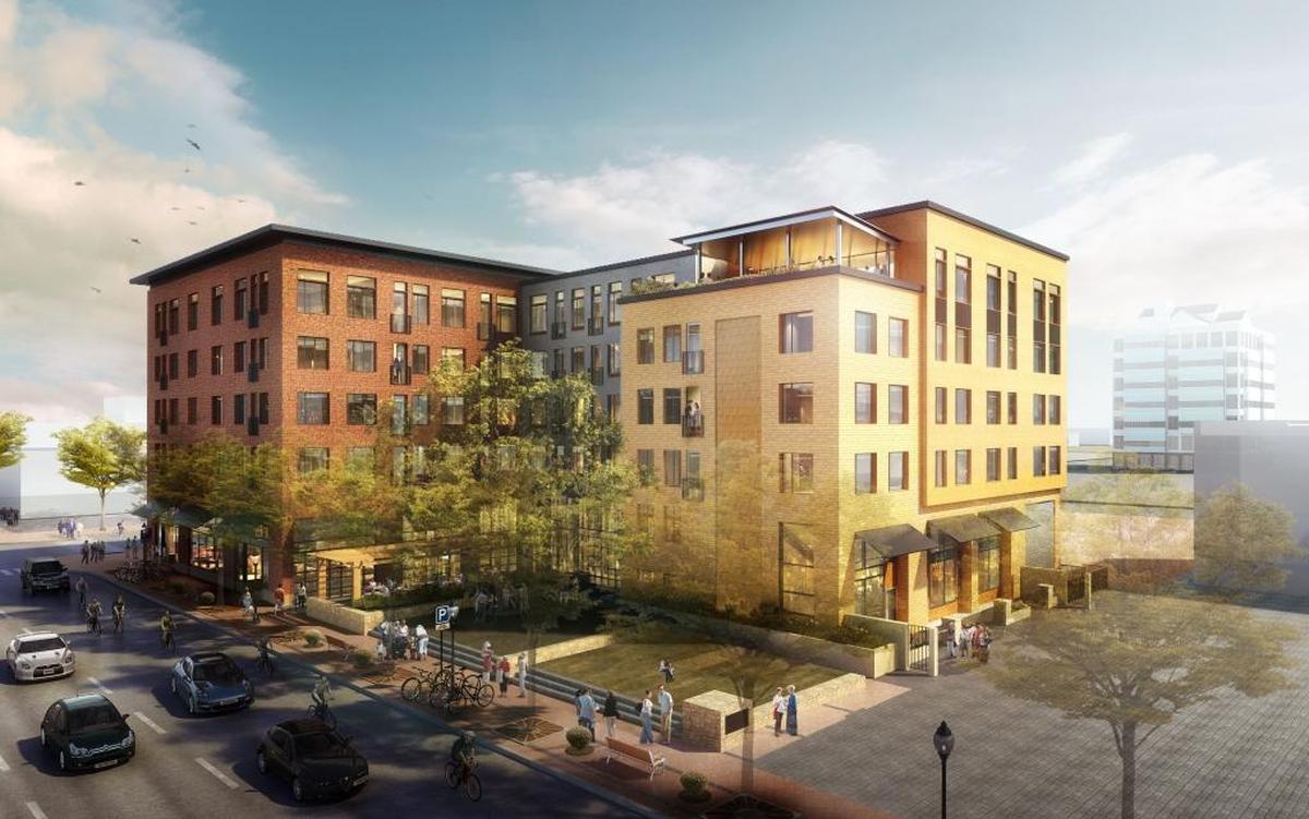 The 5th & Idaho apartment building will include a small public park.