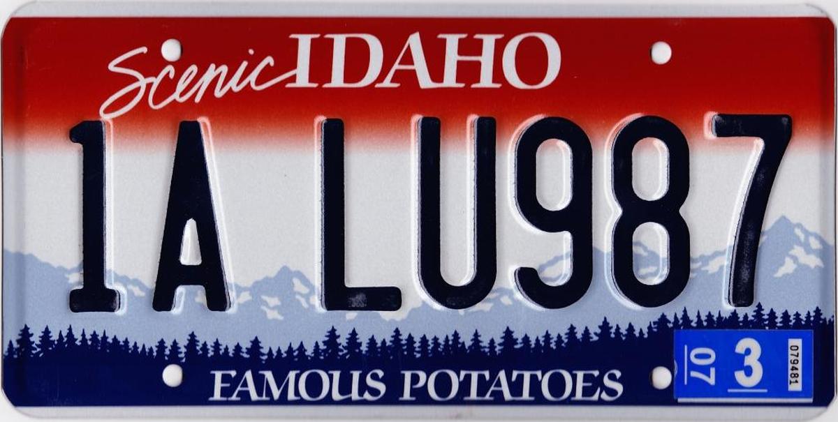 An Idaho license plate.