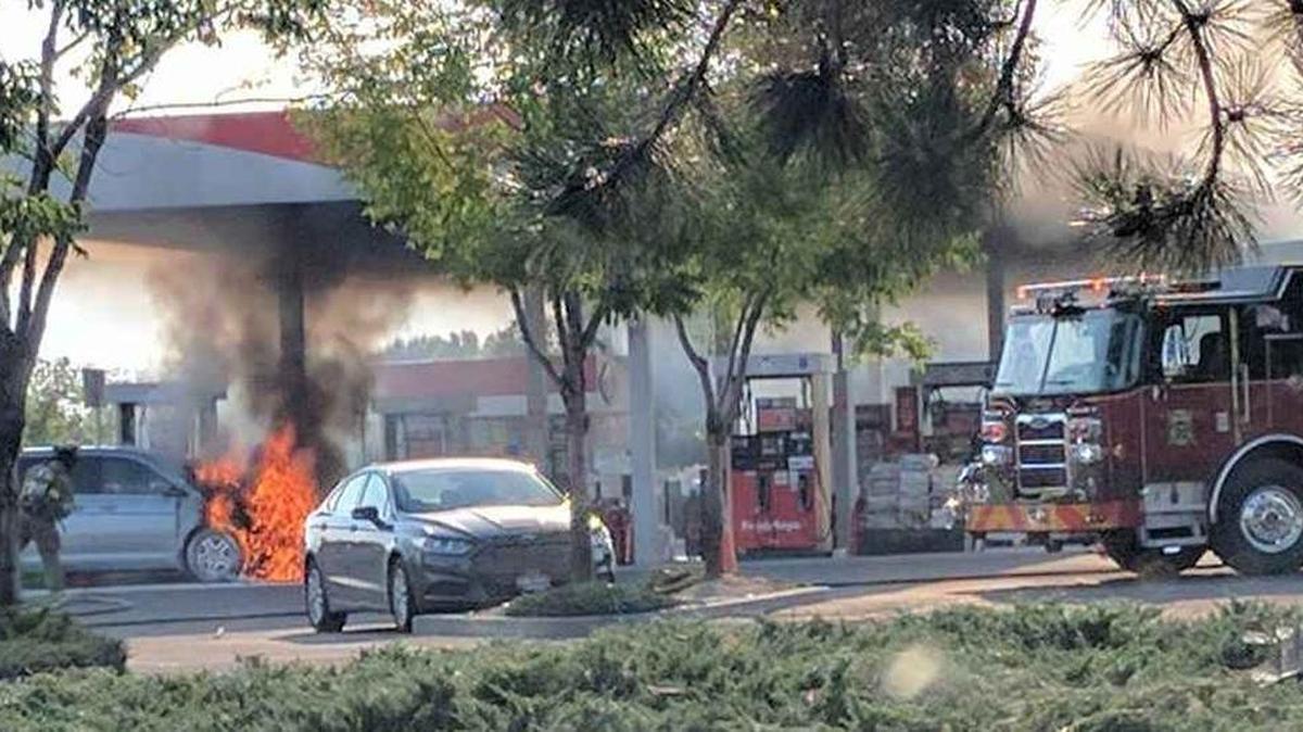 This vehicle caught fire Wednesday morning at the Fred Meyer on Locust Grove Road and Fairview Avenue in Meridian.