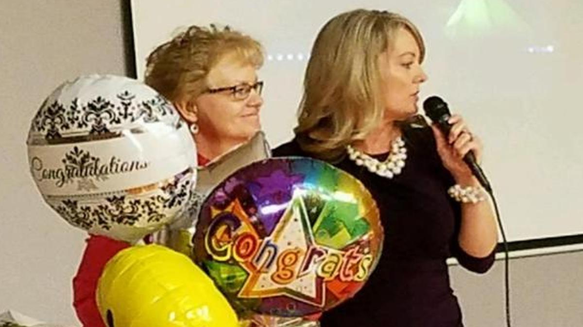 Sherri Ybarra, state superintendent of public instruction, helped Pocatello kindergarten teacher Mary Spiker celebrate as the 2017 Idaho Teacher of the Year.