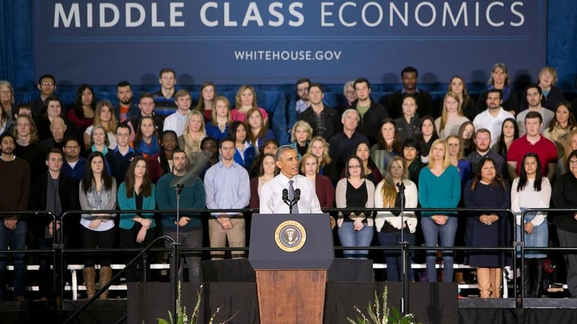President Barack Obama speaks Jan. 21 in the Caven-Williams Sports Complex on the campus of Boise State University. Two Boise State Public Radio reporters said they were pressured to cover the event in a way that reflected positively on the university.