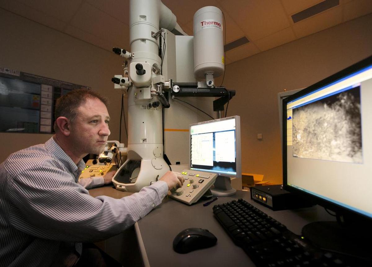 Grants allowed Boise State to launch a graduate program in materials science and paid for this electron microscope, which Matthew Swenson, a Ph.D student, uses to analyze steel. The university plans to tap its own funds to continue the program when the grant money runs out.